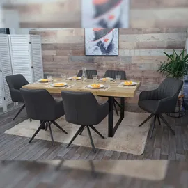 Mendler 6er-Set Esszimmerstuhl HWC-H73, Küchenstuhl Stuhl Armlehnstuhl, Retro Stahl Stoff/Textil ~ grau-braun