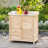 Outsunny Gartenschrank Holz Geräteschrank Schrank mit 2 Einlegeböden Natur