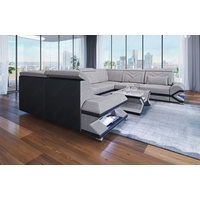 Sofa Dreams Wohnlandschaft Polstersofa Couch Stoff Sorrento U Form Stoffsofa, mit LED, USB-Anschluss, ausziehbare Bettfunktion, Designersofa braun|schwarz