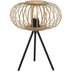 Tischleuchte, E27 für LED Leuchtmittel wechselbar, Holz Rattan