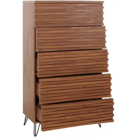 Mendler Kommode HWC-M49, Highboard Schrank, 3D-Design 5 Schubladen MDF Metall 145x80x44cm ~ Walnuss-Optik
