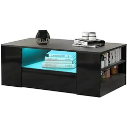 Merax Couchtisch hochglanz Sofatisch mit LED-Beleuchtung, Wohnzimmertisch, Schwarz