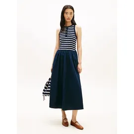 Tommy Hilfiger Gold Button Poplin Mix ärmelloses Kleid - Breton Stripe Dark Night / Ecru - XS