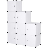 Woltu Garderobenschrank DIY Kleiderschrank Regalsystem Steckregal Aufbewahrung Lagerregal mit Tür, 9 Fächer, Kunststoff, Weiß