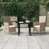 VidaXL 3-tlg. Garten-Essgruppe mit Kissen Beige