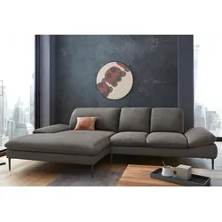 Ecksofa W.SCHILLIG "enjoy&MORE, Designsofa, elegant und bequem, L-Form", grau (antracite s37), B:310cm H:87cm T:185cm, Chenille-Flachgewebe R66 (85% Polyester, 15% Nylon), Longlife Xtra-Leder Z59: Glattleder mit modischer Prägung. Hautstärke 0, 9 - 1, 1 mm, Stoff S37 (100% Polyester), Sofas, Sitztiefenverstellung, Füße schwarz pulverbeschichtet, Breite 310 cm
