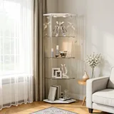 Fünfeck-vitrine Mit Berührungsleuchte, Eckvitrine Glasvitrine Mit 4 Ablagen Für Sammlerstücke, Glasvitrine Standvitrine Mit 1 Tür Und Schloss, Für Wohnzimmer, Schlafzimmer Und Büro, Weiß