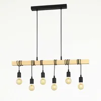 LED Hängelampe Esstischleuchte Holzbalken Pendellampe höhenverstellbar Wohnzimmerlampe 6 flammig, 6x 4W 6x 320lm warmweiß, LxH 100 x 191,5 cm