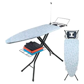 Relaxdays Bügelbrett 123 x 46 cm höhenverstellbar, klappbar, Bügelstation & Ablage, mint/weiß