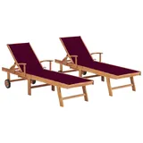 vidaXL Sonnenliegen 2 Stk. mit Auflagen Weinrot Massivholz Teak