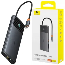 Baseus Metal Gleam Series II 10-in-1 USB-Hub Kosmisches Schwarz (USB-C zu 1x HDMI4K@120Hz + 1x HDMI4K@60Hz + 1x USB-A (10Gbps) + 1x USB-C (10Gbps) + 2x USB-A (480Mbps) + 1x RJ45 + 1x SD/TF + 1x USB-C (PD))