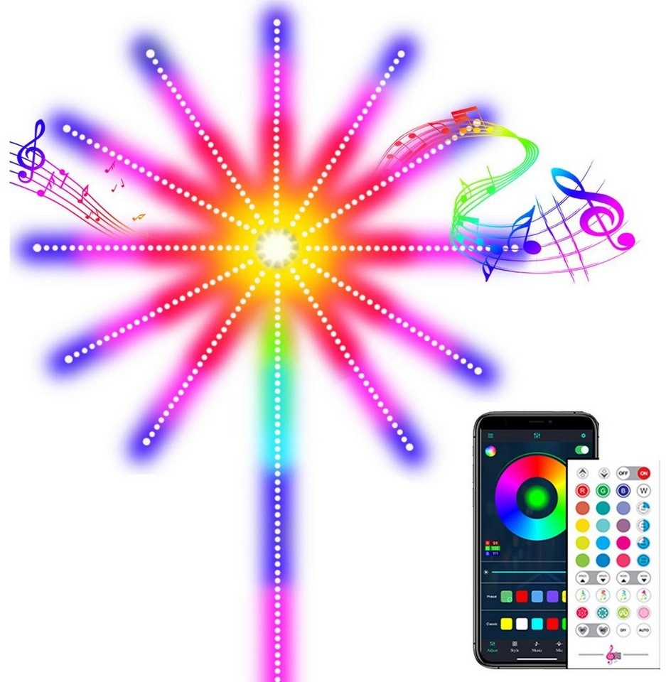 Sunicol LED-Lichterkette Timer LED Feuerwerk Stripe, Smart, Weihnachts Beleuchtung, Musik-Sync, USB, RGB, Fernbedienung, Streifen Lichter, für Parties Bar Spielzimmer