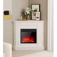 M.C.Haus Elektrokamin mit Dreieck Mantel Regal, Qualität Eckkamin, 18"/45cm Kamin Eingefügt, 900/1800W Heizung, 3 Farben Realistischen Flammeneffekt, Weiß