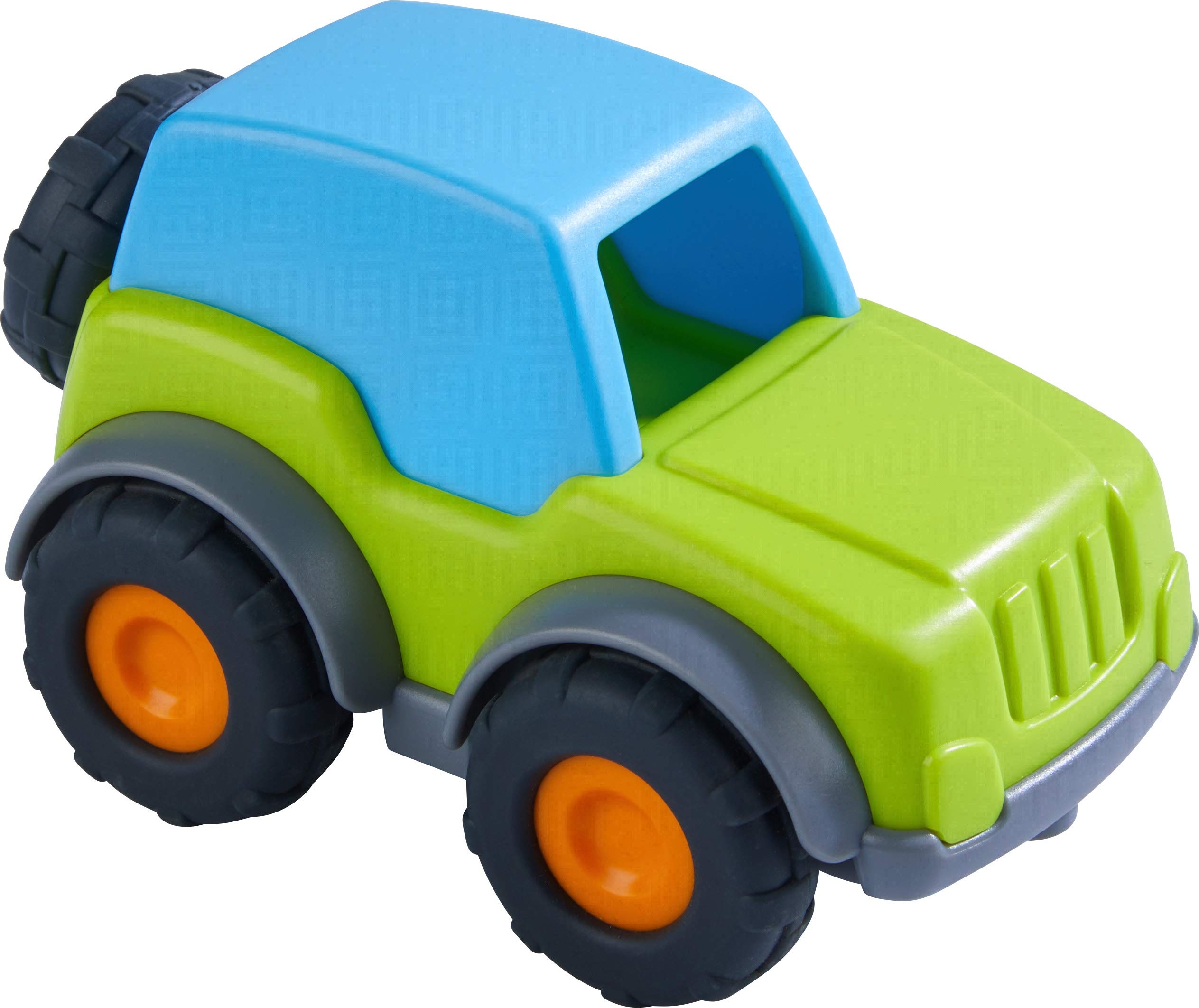 HABA 305178 - Spielzeugauto Geländewagen, Spielauto für Kinder ab 2 Jahren für drinnen und draußen, Geländewagen 13 cm mit Ersatzrad für Mädchen und Jungen