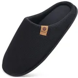 ONCAI Hausschuhe Herren Rückstellschaum Memory Foam Herren Pantoffeln und Mann Haus Schuhe mit Kunstpelz Futter und Indoor Outdoor Gummisohlen Schwarz Größe 48 EU - 48 EU
