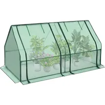 Woltu Foliengewächshaus Frühbeet, Gewächshaus Balkon, Tomatengewächshaus mit Rolltüren, 4 Heringe, 140 g/m2 PE, Metallrahmen, 180 x 90 x 90 cm, Grün