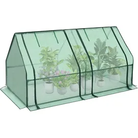 Woltu Foliengewächshaus Frühbeet, Gewächshaus Balkon, Tomatengewächshaus mit Rolltüren, 4 Heringe, 140 g/m2 PE, Metallrahmen, 180 x 90 x 90 cm, Grün