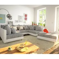 DeLife Wohnlandschaft Clovis Weiss Hellgrau Modulsofa Hocker - Grau,