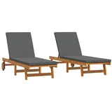 vidaXL Verstellbare Sonnenliege mit Kissen | Dunkelgrau Massives Akazienholz 2-teiliges Set Verstellbare Rückenlehne Outdoor Möbel Gartenliegestuhl Reclining Sonnenbad Portable mit Rädern