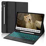 Hülle mit Tastatur für Samsung Galaxy Tab S10 Lite/ S10 FE 10.9” (2025), S9 FE 10.9"/ S9 11" (2023), Magnetische Tastatur Hülle für Samsung Tab S10 Lite mit Touchpad 7-Farbige Beleuchtung, Schwarz