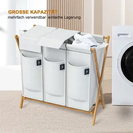 ADEL DREAM AdelDream Wäschekorb 3 Fächer Wäschesammler, X-Gestell, Bambus