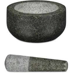Relaxdays Granit Mörser mit Stößel, robust & langlebig, Gewürze, Kräuter, polierter Steinmörser, Ø 16 cm, 400 ml, grau