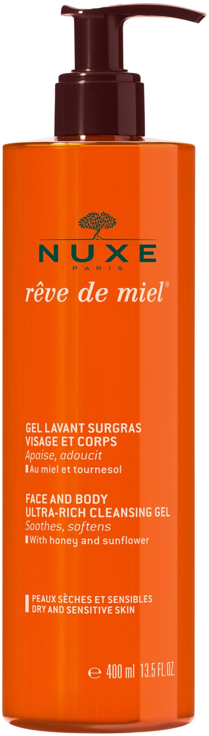 Nuxe Rêve de Miel –Reinigungsgel für trockene Haut – Gesichts- und Körperpflege (1 x 400 ml)