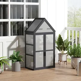 Outsunny Gewächshaus 3 Ebenen aufklappbares Dach Holz Polycarbonat wetterfest Natur 70,5x42x132cm