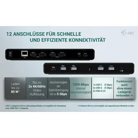 iTEC i-tec Universal Dual 4K Display Docking Station - 2x HDMI, 2x DP, 4x USB-A, 1x USB-C, 1x LAN, 85W PD, 100W USB-C Netzteil