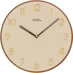 Wanduhr AMS "W9563", braun, Wanduhren, H: 4cm, Quarzuhr,Holz,Wohnzimmer,Esszimmer,Küche,Arbeitszimmer,Büro,Flur