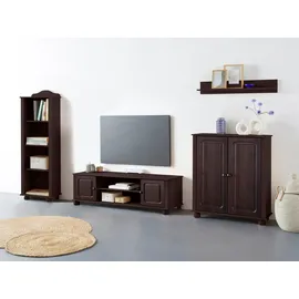 Home Affaire Wohnwand HOME AFFAIRE "Mette", braun (dunkelbraun), Massivholz, Kastenmöbel-Sets, Wohnwand, 1 Midischrank, 1 Bücherregal und 1 Lowboard ohne Wandboard