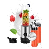 Kitchenproplus Mini Smoothie Maker mit 2 BPA-Frei 600ML Tritan To-Go-Flasche Blender Elektrischer Mixer 260W Reise-Entsafter Fresh Juice Mixer für Saft-Shakes und Smoothies, GJ203