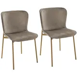 Svita Mary 2er Set Esszimmerstuhl Polsterstuhl ohne Armlehnen Küchenstuhl Wohnzimmerstuhl Taupe/Gold