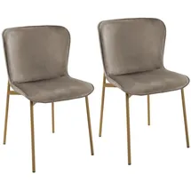 Svita Mary 2er Set Esszimmerstuhl Polsterstuhl ohne Armlehnen Küchenstuhl Wohnzimmerstuhl Taupe/Gold