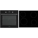 Respekta A-SET7004295I Backofen inkl. Glaskeramikkochfeld, Induktion, 60cm breit (AB700-33 + KM4295I-28) 80L, Touchbedienung und Versenkknebel, Boosterfunktion, Timer, Kindersicherung, Schwarz
