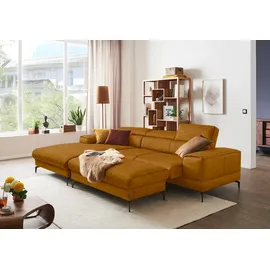 W.Schillig Ecksofa "Piedroo, Designsofa mit tollem Sitzkomfort, elegant und bequem, L-Form", gelb (brandy s37), B:303cm H:70cm T:193cm, Stoff S37 (100% Polyester): Luxus-Microfaser in Lederoptik, Sofas, Ecksofa, Kopfteilverstellung, wahlweise mit