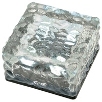 Solar Glasstein Pflasterstein Bodenleuchte Dekoleuchte mit 4 LED 10 x 10 x 4,5 cm robustes Milchglas mit Akku & Dämmerungssensor weiß