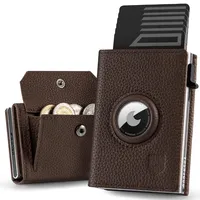DODENSHA Pepple MagSnap Smart Airtag Wallet mit XL Münzfach I Airtag Wallet Herren I Kartenetui Herren für 10+ Karten I Geldbörse Herren mit RFID Schutz I Portmonee Herren I Braun Silber