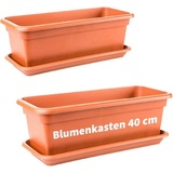 2friends Blumenkasten 40cm mit Untersetzer – 2er-Set Balkonkästen, Hochwertiger Kunststoff, Terracotta, Made in EU