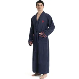 Bruno Banani Herrenbademantel BRUNO BANANI "Roy, ideal für Sauna & Spa, Standardlänge & Überlänge" Gr. XXL, marine, L:145cm, Walkfrottee, Hausmäntel, Bademantel, farblich abgesetzten Streifen, Bademantel, S-3XL, auch in extra lang