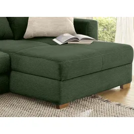 luma-home Dauerschlaf-Ecksofa Federkern Schlafsofa Couch Bettkasten ausziehbar Cord Grün & 15156 - Grün