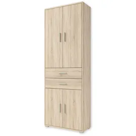 Stella Trading Office Line Aktenschrank in Eiche Sonoma Optik-Hoher Büroschrank mit 4 Türen-Modernes Büromöbel Komplettset, Holzwerkstoff, 79 x 220 x 35 cm