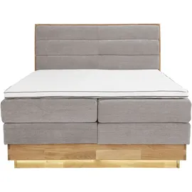 OTTO home Boxspringbett OTTO HOME "JENNA in verschiedenen Farben und Breiten erhältlich", grau (argento), B:164cm L:216cm, Komplettbetten, Boxspringbett, LED-Beleuchtung, mit zertifizierten, recycelten Bezugsstoffen