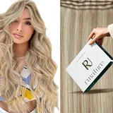 RUNATURE Echthaar Tressen Blond Highlight Lang Haarverlängerung 55cm Tressen Echthaar Gerade Menschliches Haar Echthaar Tressen Zum Einnähen Aschblond Mit Platinblond 100g 18P60