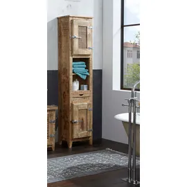 SIT Möbel SIT FRIGO beige natur B:46cm H:187cm T:30cm, Massivholz, Schränke, Hochschrank, Mangoholz im Antik-Look mit Kühlschrankgriffen, Höhe 187 cm