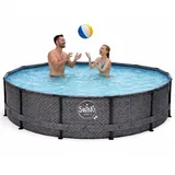 HAF - Swing Frame Pool rund Grau Fischgräte (Ø 305 cm, 76 cm tief) - Gartenpool mit 4.500 Liter - Robust, UV-geschützt & korrosionsbeständig - Stabiler Metallrahmen - Schnellaufbau ohne Werkzeug