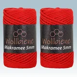 Wollbiene Makramee Garn 5mm I 2x70m I Makramee Natur - Baumwollgarn Mischgarn zum Knüpfen von Macrame - Rope Garn - Makramee-Garn aus Baumwolle für Kunst DIY Handwerk (rot 07)