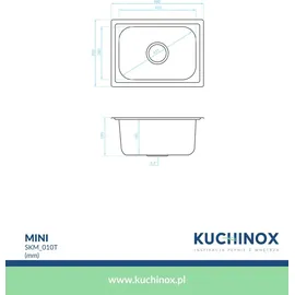 Kuchinox Mini 35x48 links Einbauspüle Stahl Handbetätigung 480 x 350 mm