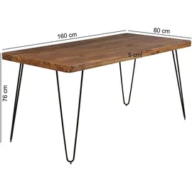 möbelando Esstisch BAGLI Massivholz Sheesham 160 cm Esszimmer-Tisch Holztisch Metallbeine Küchentisch Landhaus dunkel-braun - Braun