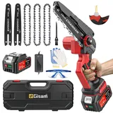 Mini Kettensäge mit Akku, Gisam 6 Zoll Akku Kettensäge mit 3Ah Akku und Automatischer Öler, Brushless Akku Motorsäge für Gartenarbeit und Brennholzschneiden (1.5-1 Akku)
